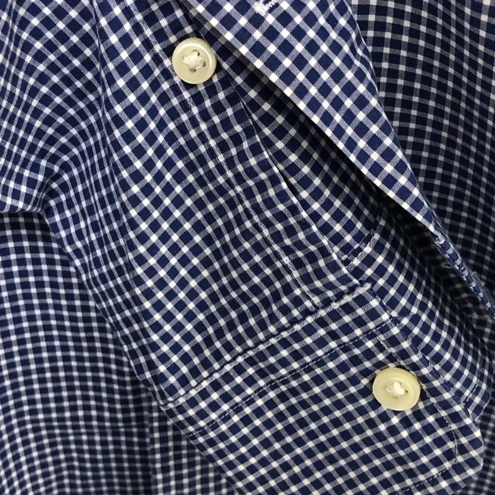 Polo Ralph Lauren Button Shirt Blue White Gingham Plaid Mens Red Pony XL Cotton